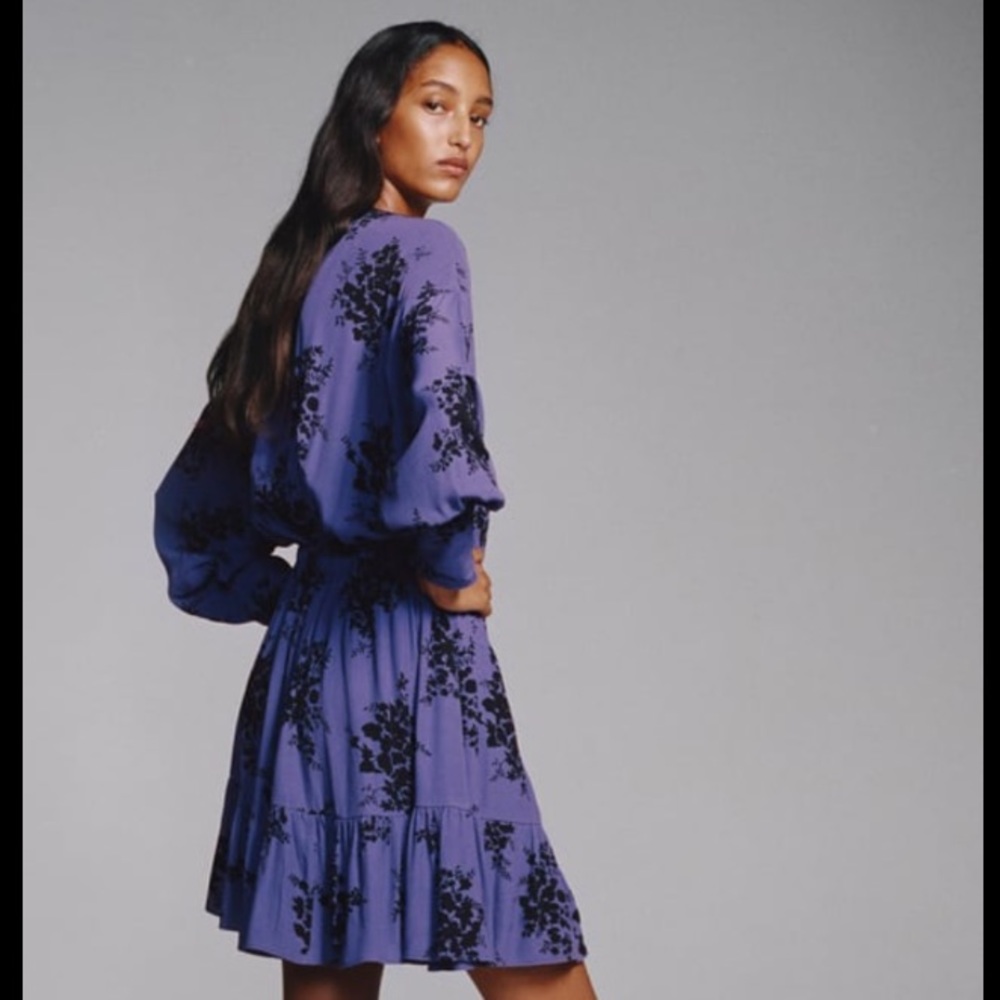 Purple Floral Tiered Sleeve Dress - Women's